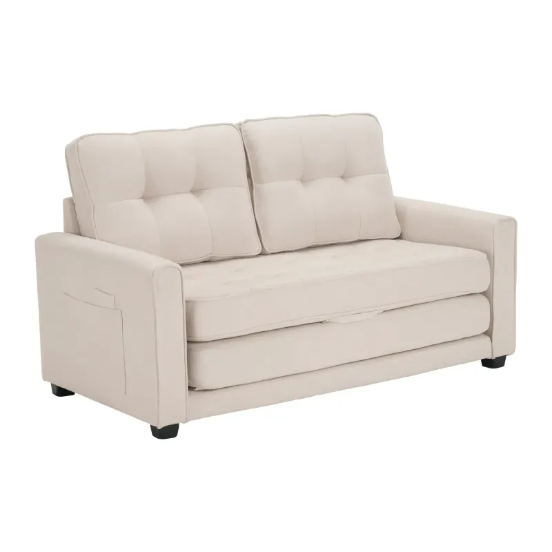 2-Sitzer Schlafsofa im modernen Design, ausklappbar, Beige