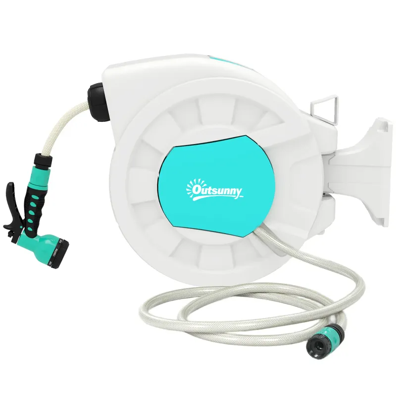 Gartenschlauchaufroller 25+2 m Wandhalterung + Griff 180° schwenkbar 55 x 20 x 42 cm Hellgrau