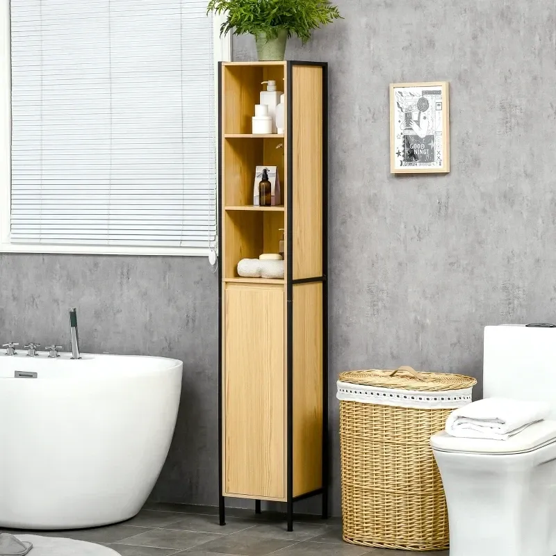 Badezimmerschrank im Industriedesign, 1 Schrank, 3 Regale, Schwarz + Braun