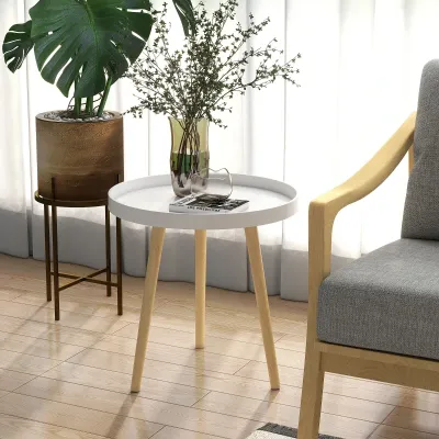 Beistelltisch im Skandi-Design, Couchtisch, Nachttisch, Weiss +Natur