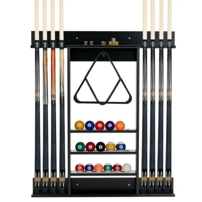 Billard-Pool-Queue-Rack Wandbefestigter Billardstockhalter für 8 Queues 15 Billardkugeln schwarz