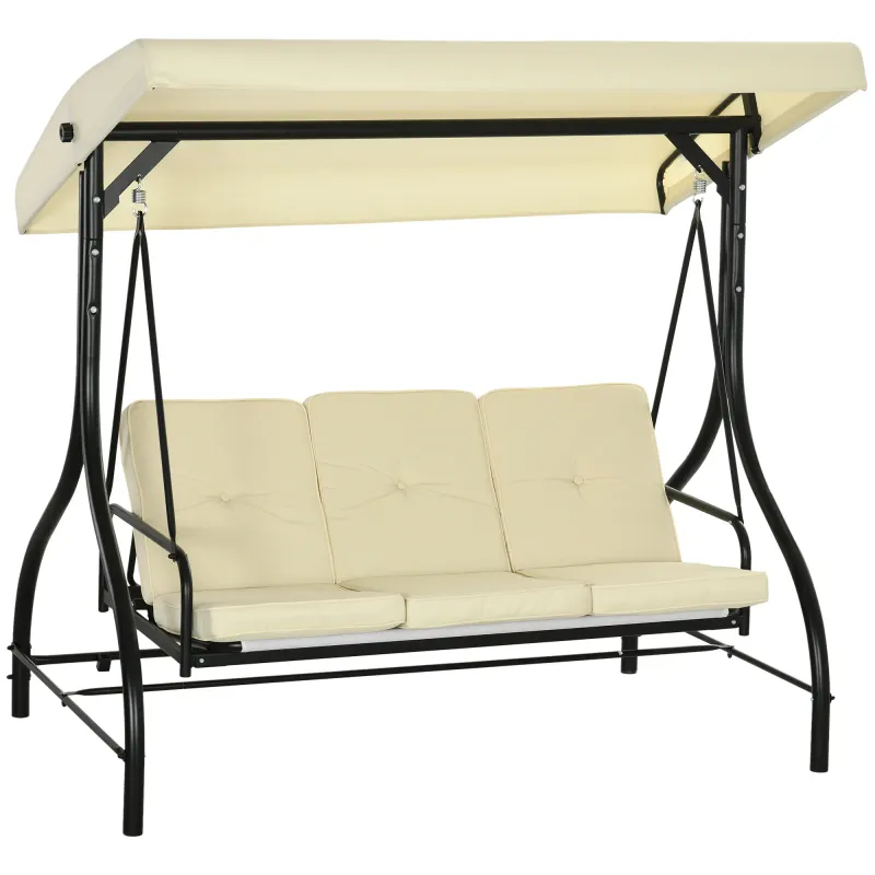2 in 1 Hollywoodschaukel mit Sonnenschutz, Schaukelbett, 3 Sitze, beige