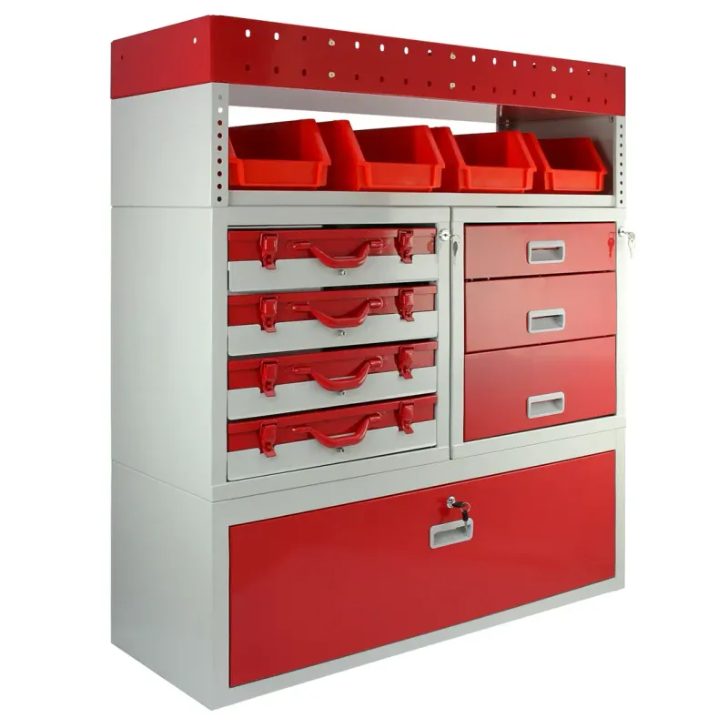Fahrzeugeinrichtung/Autoregal – Stahl, Grau/Rot, 101,6 x 36 x 117,8 cm, abschliessbar, Schubladen &amp; Kisten