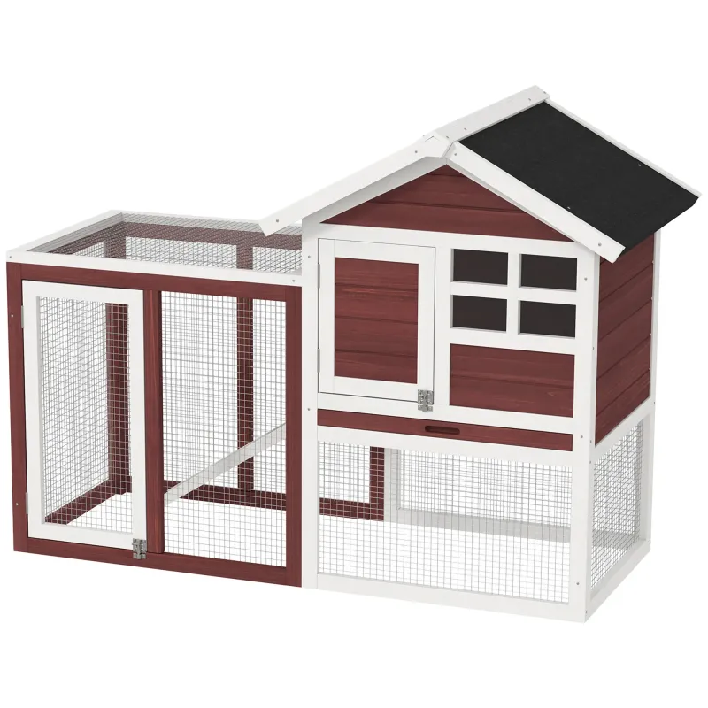 Hasenstall Multi-ausgestattet: Oberteil mit Rampe, Kotwanne, Fenster + sicheres Aussengehege 2 Türen 122L x 63B x 92H cm Terrakotta
