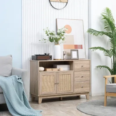 Sideboard, Kommode mit Wienergeflecht 1 Schrank, 3 Schubladen Natur