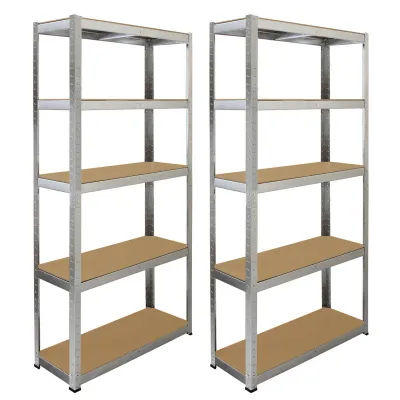 Set: 2 x Galwix Schwerlastregal 90 x 30 x 180 cm – 5 Böden, 175 kg je Boden, galvanisiert, schraubenlos Set: 2 x Galwix Schwerlastregal 90 x 30 x 180 cm – 5 Böden, 175 kg je Boden, galvanisiert, schraubenlos