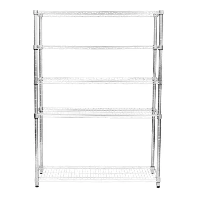 5‑stufiges Drahtregal, 150 x 45 x 180 cm – verchromter Stahl, 1000 kg gesamt, höhenverstellbar, verstellbare Füsse