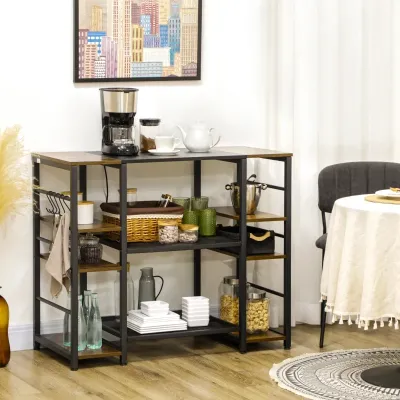 Küchenregal im Industrie-Design, Sideboard, 2 Gitterböden, Braun + Schwarz