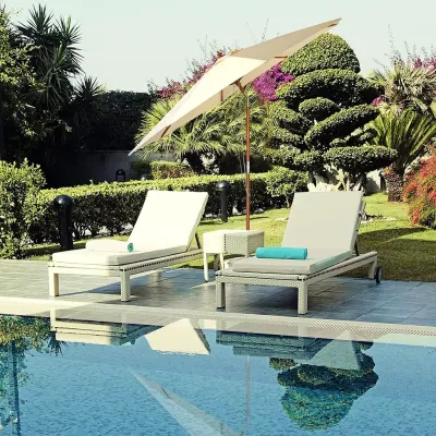 300 cm Sonnenschirm, Gartenschirm aus Holz Beidseitig um 30° Knickbar Beige