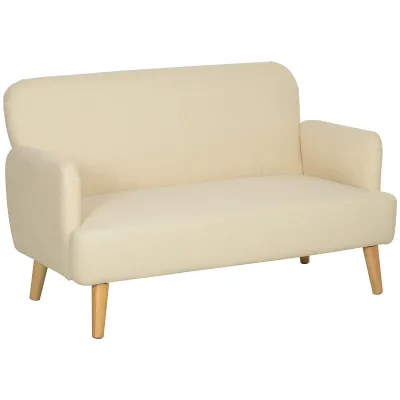 Zweisitzer-Sofa, kompakt, hautfreundlicher Bezug, bis 240 kg, 130x74x79 cm, Cremeweiss