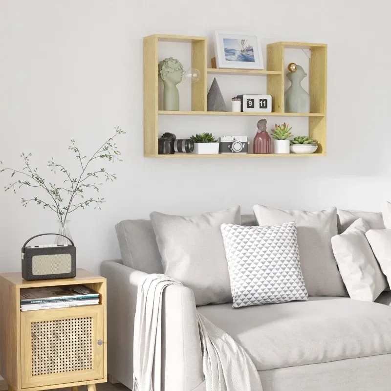 Wandregal, schwebendes Regal, 4 Fächer, Bücherregal, Natur