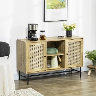 Küchenschrank im Boho-Design, Sideboard, Natur + Schwarz