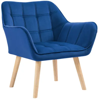 Polstersessel, Akzentsessel, Skandi Design, Samtoptik, bis 120 kg, Kautschukholzbeine, Blau