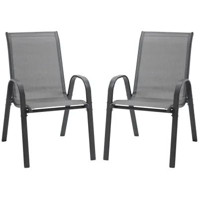2er Set Gartenstuhl Stapelstuhl mit Armlehne Grau 70 x 54 x 90 cm