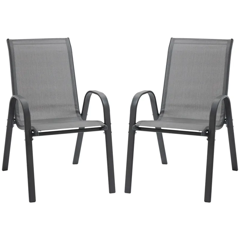 2er Set Gartenstuhl Stapelstuhl mit Armlehne Grau 70 x 54 x 90 cm