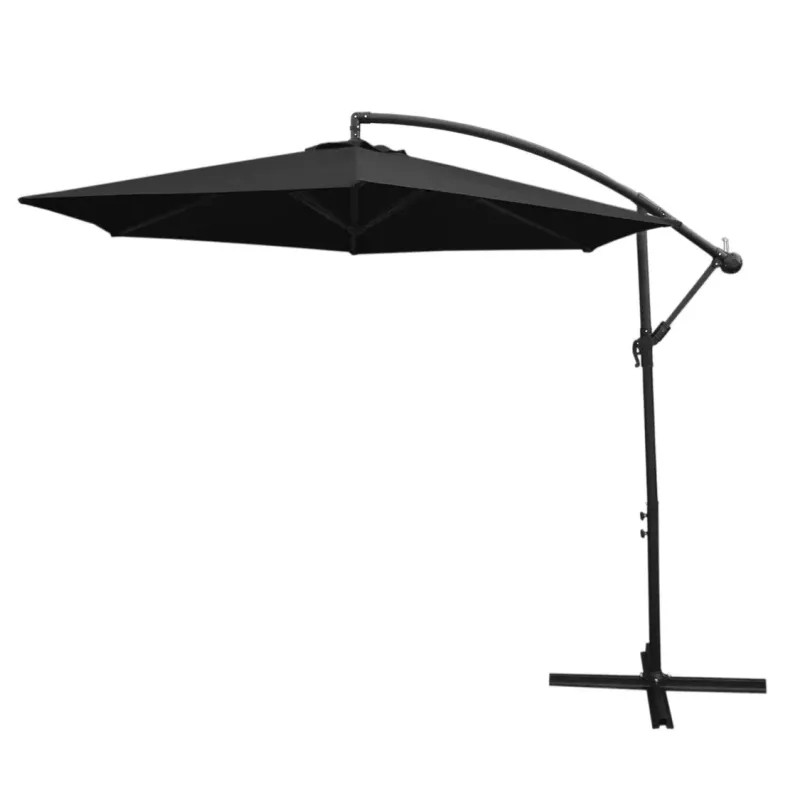 3m freitragender Sonnenschirm schwarz – UV‑beständig, 160g Polyester, Kurbel, 6 Speichen