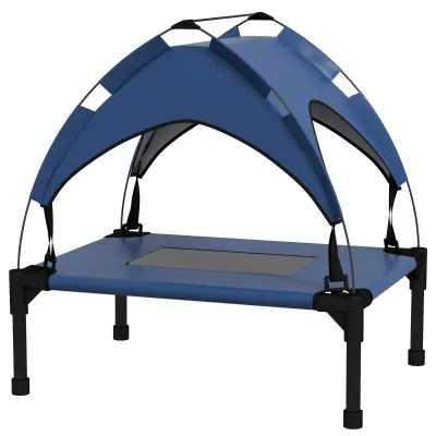 Erhöhtes Hundebett, Katzenbett mit Sonnenschutz, Outdoor, tragbar, wasserabweisend, bis 30 kg, 61 x 46 x 63 cm, Dunkelblau