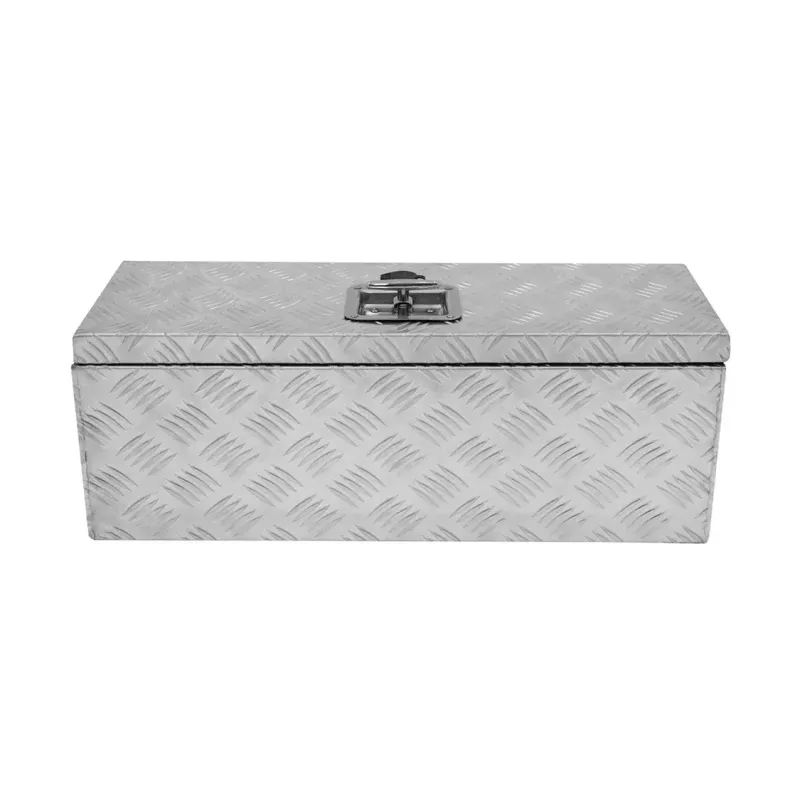 Aluminium‑Werkzeugkasten 35 L – abschliessbar, wasserdicht, Rautenblech, Gasdruckfedern, 66 x 23 x 23 cm