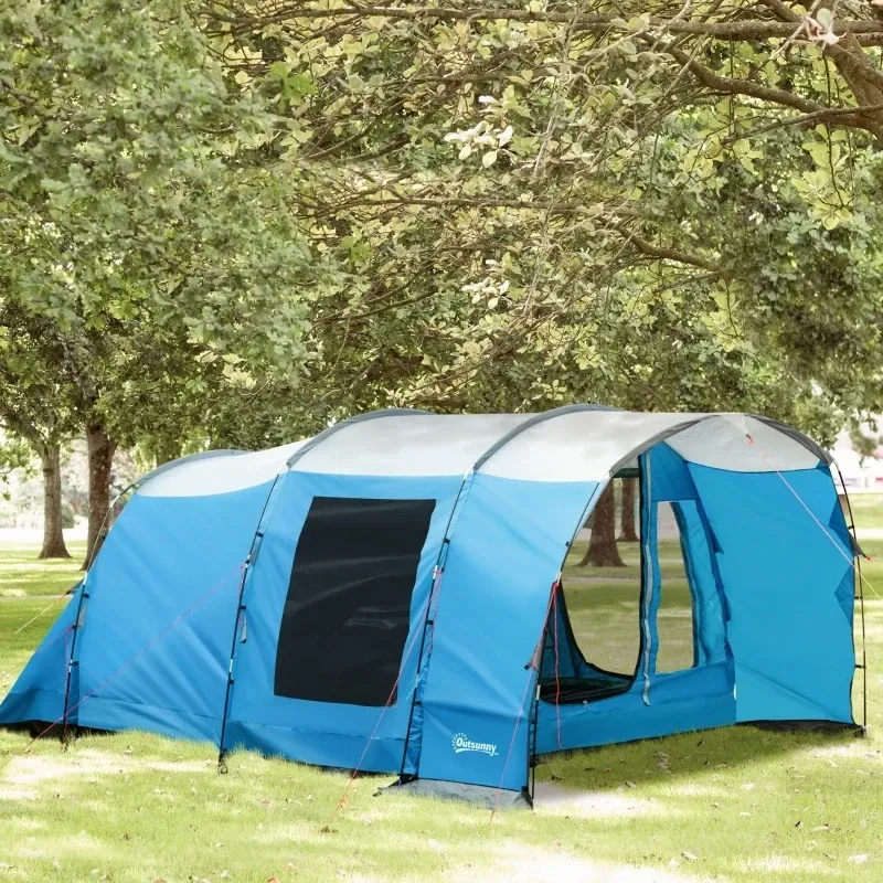 Campingzelt für 5 Personen, 2 Räume, abnehmbare Trennwand, wetterbeständig, inkl. Transporttasche, Blau + Schwarz