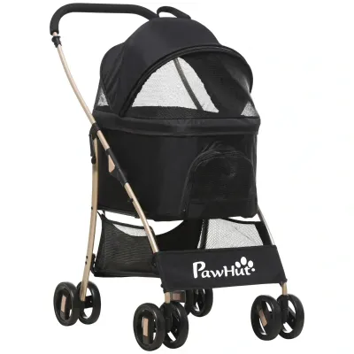 2 in 1 Hundewagen Hundebuggy, Pet Stroller klappbar – Transportkorb, Netzfenster, Schwarz
