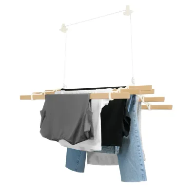1.8 m Elfenbeinfarbener 6-Latten Decken-Wäscheständer mit Flaschenzugsystem 1.8 m Elfenbeinfarbener 6-Latten Decken-Wäscheständer mit Flaschenzugsystem