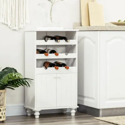 Weinregal mit Schrank, Weinschrank, Buffetschrank, für 9 Weinflaschen,  Weiss,