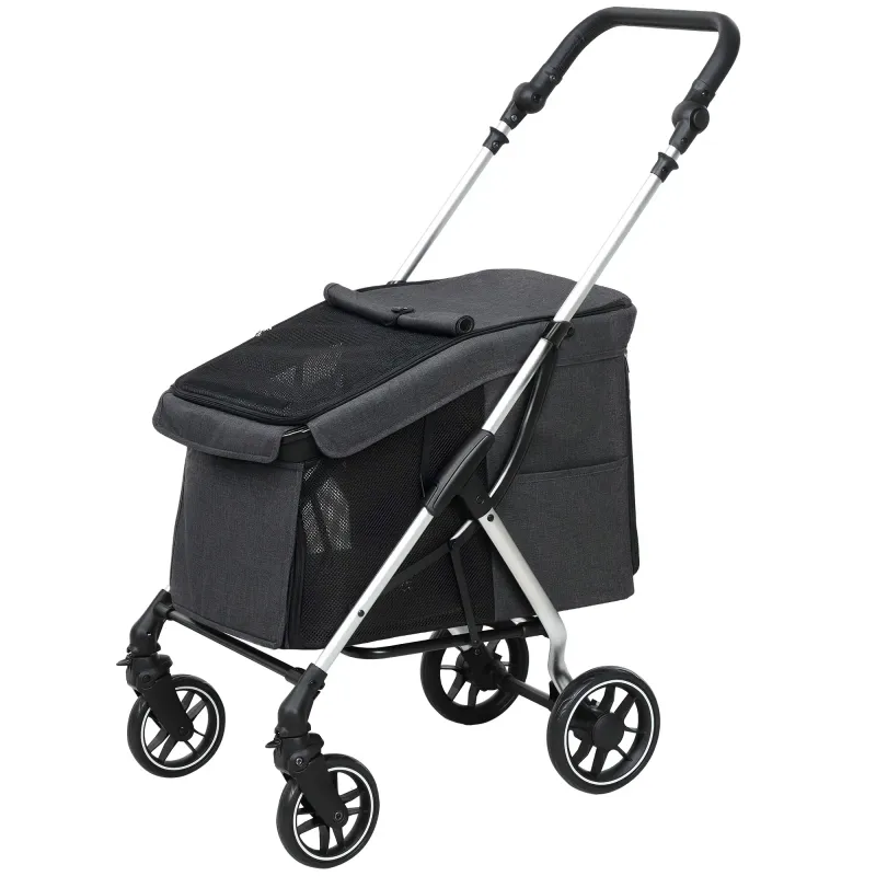 Hundebuggy Hundewagen faltbar – leicht, waschbares Kissen, Netzfenster, Grau
