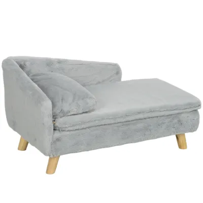 Hundesofa, Hundebett, weicher Plüschbezug, 2 Kissen, für Hunde bis 15 kg, 70 x 42,5 x 38,5 cm, Hellgrau
