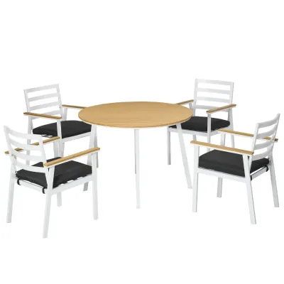 Sitzgruppe für 4 Personen, 1 Tisch, 4 Stühle, wetterbeständig, 105 cm x 105 cm x 74 cm, Braun + Weiss + Grau