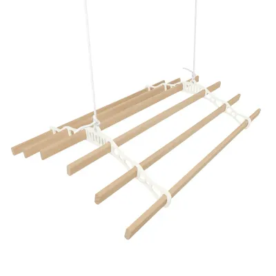 0.9 m Elfenbeinfarbener 6-Latten Decken-Wäscheständer mit Flaschenzugsystem 0.9 m Elfenbeinfarbener 6-Latten Decken-Wäscheständer mit Flaschenzugsystem
