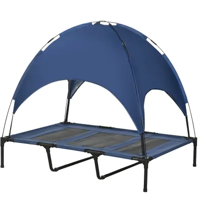 Outdoor-Hundeschlafplatz Wetterfestes Hundebett, mit Baldachin, klappbar, 122 x 92 x 108 cm, Blau + Schwarz