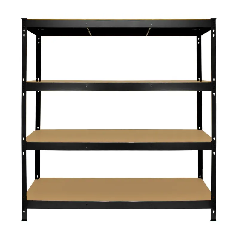 Q‑Rax Werkstattregal 160 x 160 x 60 cm, Schwarz – 4 Böden, schraubenlos, 1,2 mm Stahl, MDF‑Böden