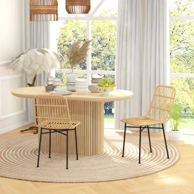 Esszimmerstuhl Küchenstuhl Stuhl, Boho-Stil, Natur + Schwarz