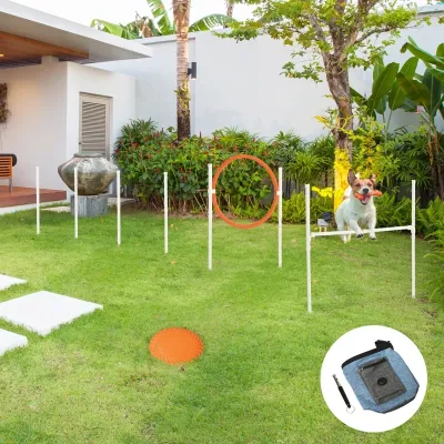 Agility-Set, 5-teilig, inkl. Hürde, Ring, Frisbee, Hundepfeife, Beutel,