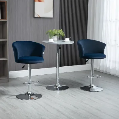 Barhocker 2er-Set in Samtoptik blau
