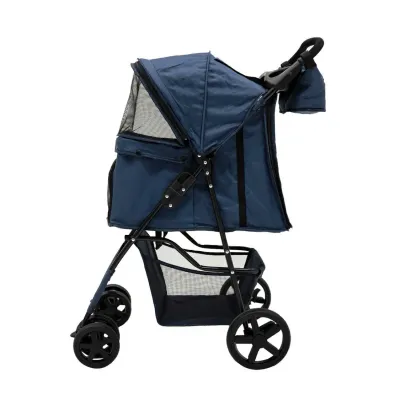 Pet Stroller, Hundebuggy, Haustierwagen mit Fronttasche – Marineblau, faltbar, 15 kg, Regenhülle