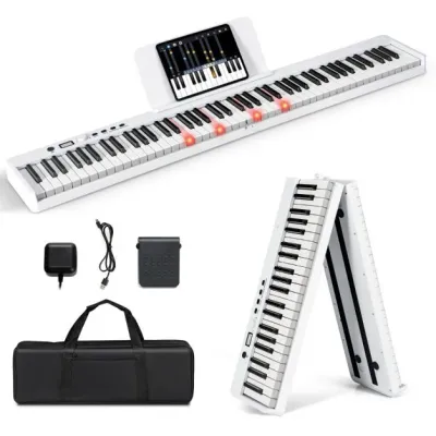 Klappbares E-Keyboard Digitales Piano Weiss mit 88 Beleuchteten Tasten