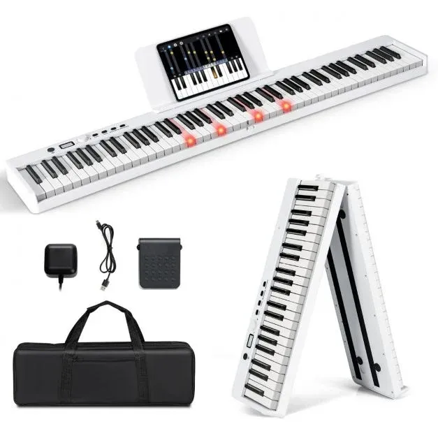 Klappbares E-Keyboard Digitales Piano Weiss mit 88 Beleuchteten Tasten