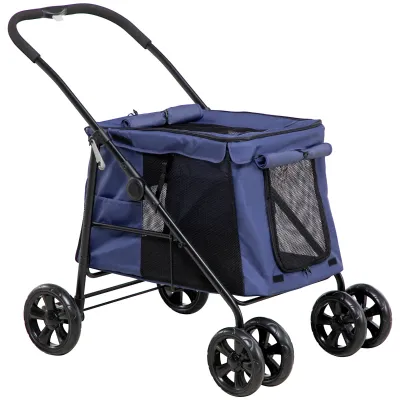 Hundewagen, Hundetrolley inkl. Kissen, 3 Seitentaschen, klappbar, Blau Hundewagen, Hundetrolley inkl. Kissen, 3 Seitentaschen, klappbar, Blau