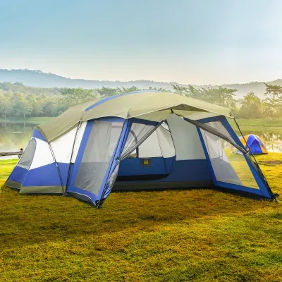 Campingzelt mit Vorzelt, für 6-8 Personen, Blau+Grün+Grau