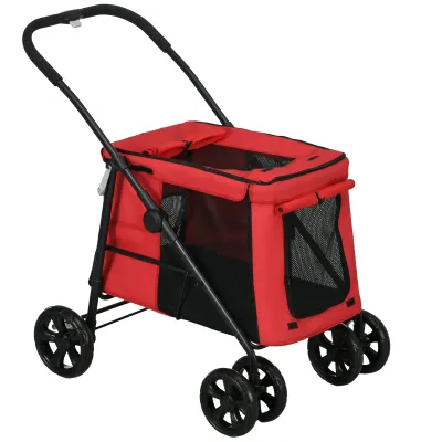 Hundebuggy Hundewagen PetStroller – Kissen, 3 Taschen, klappbar, Rot