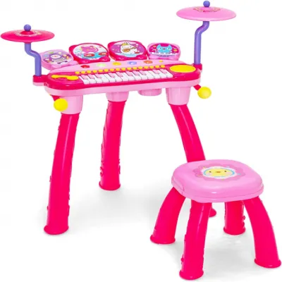 Kinder-Keyboard Elektrisches Keyboard-Set mit Hocker Mikrofon MP3 LED-Leuchten Rosa