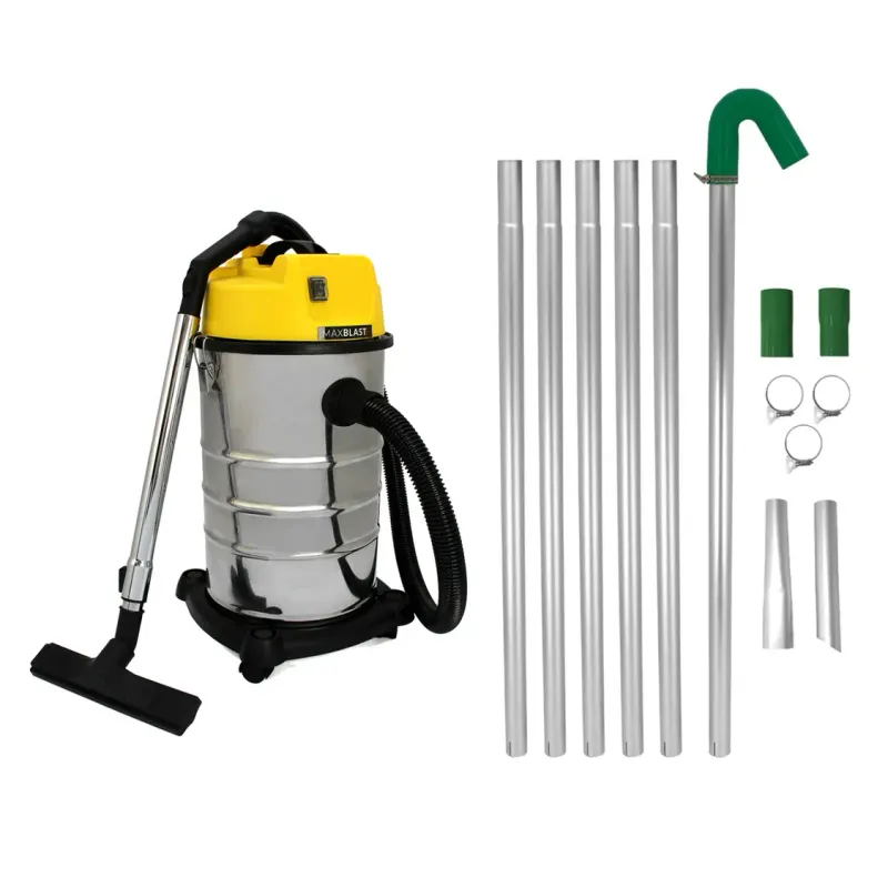 Dachrinnen‑Saugstangen-Kit &amp; 30 L Nass‑/Trockensauger – 1400 W, Reichweite 1,2–7,2 m, Ø 51 mm