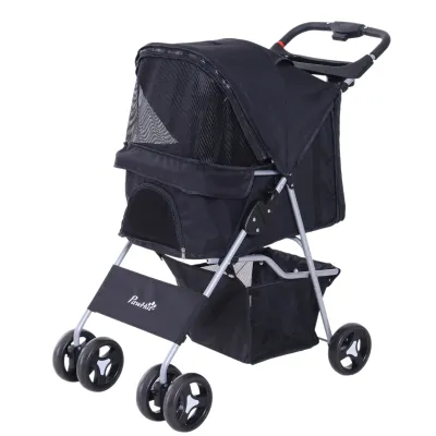 Poussette Hundebuggy Pet Stroller faltbar – wasserdicht, 4 Räder, Schwarz