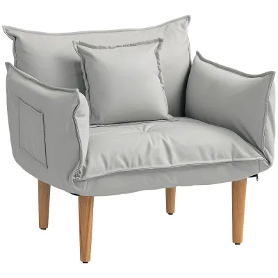 2-in-1 Verstellbarer Loungesessel, Bodensessel mit Kissen, Polstersessel, für Wohnzimmer, Schlafzimmer, Hellgrau