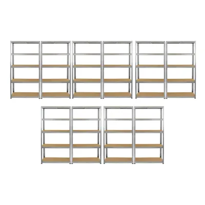 Sparpaket: 10 x Galwix Schwerlastregal 90 x 30 x 150 cm – 5 Böden, 150 kg je Boden, galvanisiert, schraubenlos