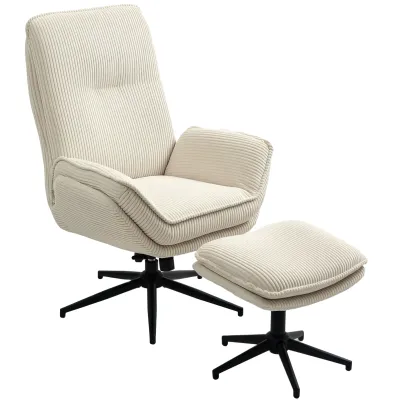 Drehbarer Polstersessel mit Fusshocker, Moderner Recliner-Sessel für Wohnzimmer, Schlafzimmer, Homeoffice, Beige