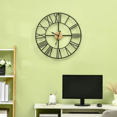 Wanduhr Vintage-Design 60 cm Durchmesser, Schwarz Natur