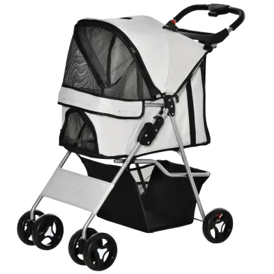 Hundewagen Hundebuggy PetStroller, faltbar – wasserdicht, 4 Räder, Grau