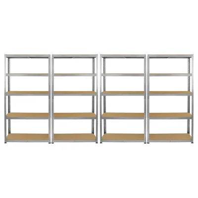 Set: 4 x Galwix Schwerlastregal 90 x 30 x 180 cm – 5 Böden, 150 kg je Boden, galvanisiert, schraubenlos